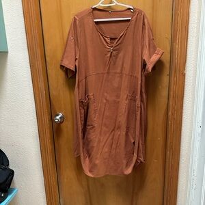 Minibee Women's Ruffle Oversize Casual Midi Dresses with Pockets large brown